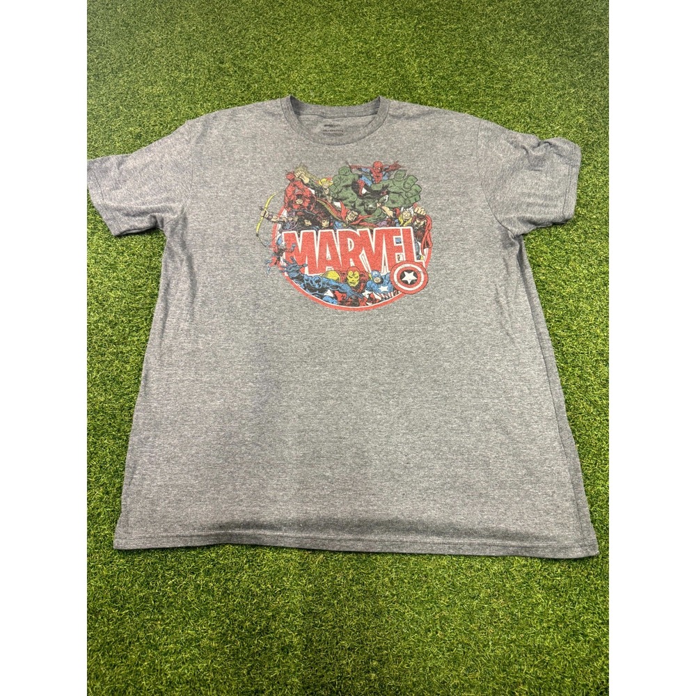 Marvel Comics Avengers T Shirt Mens 2XL Heather Gray Graphic Print Logo Cotton‎